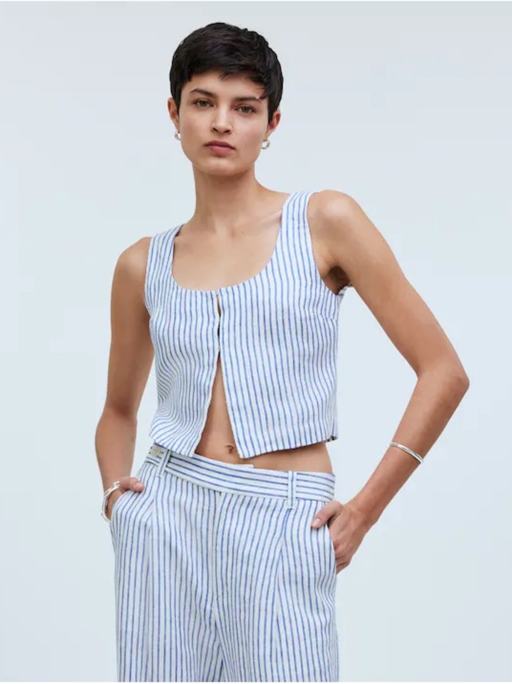 Madewell Striped Linen Scoop Neck Tank - Picture 1 of 4